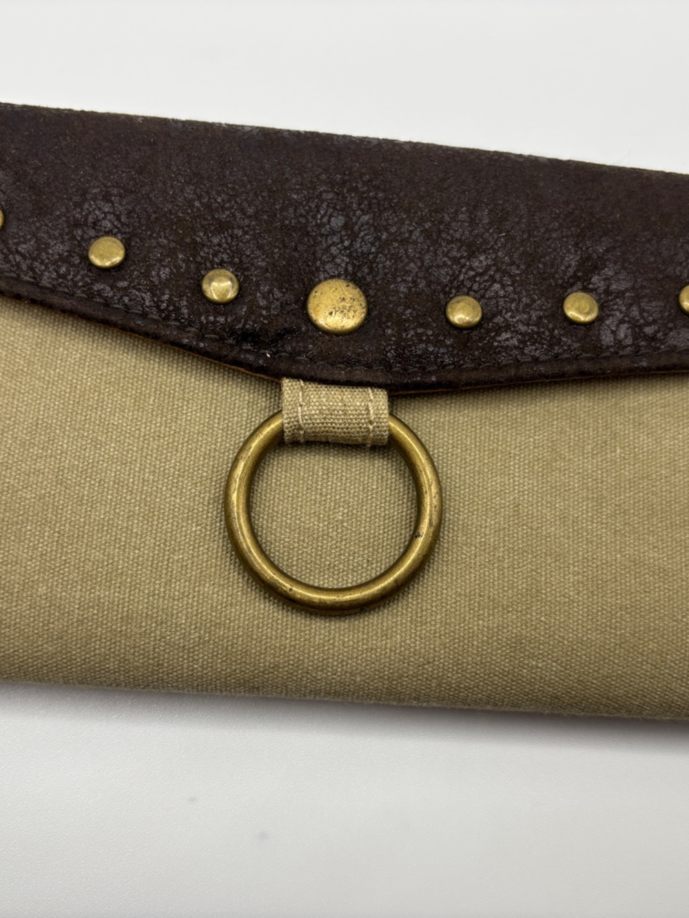 Vintage Canvas & Brown Leather Ring-Accent Women's Wallet